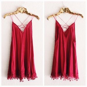 NWT Free People Red Crochet Hem Strappy Dress